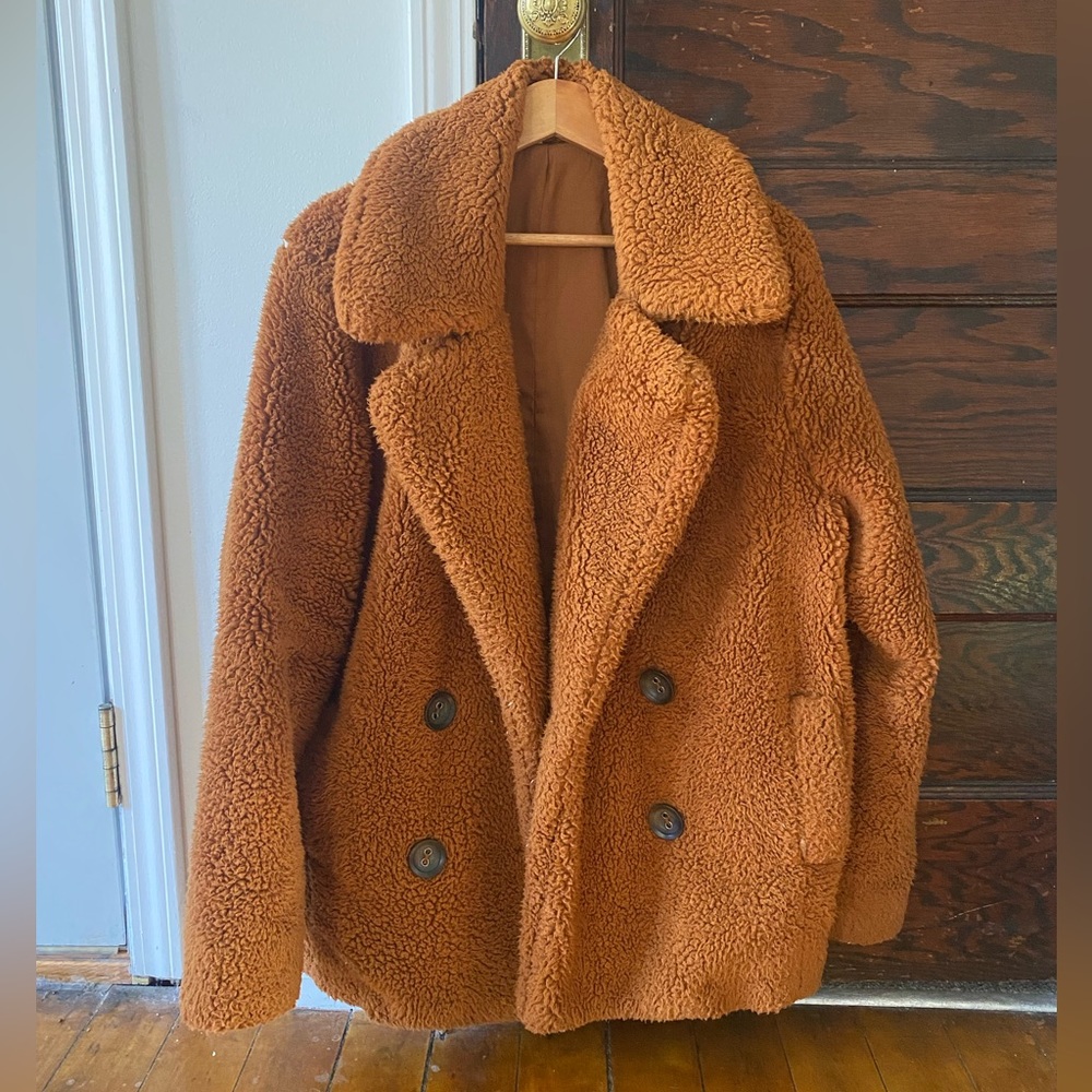 Free People 70s Faux Brown Coat Small